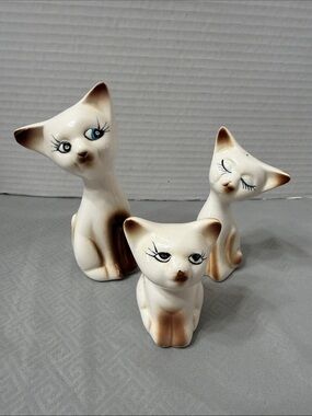 Vtg MCM Anthropomorphic Siamese Cat Salt & Pepper Shakers & Toothpick Holder